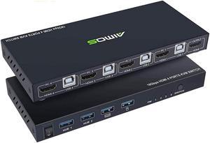 KVM Switch HDMI 4 Port Box, HDMI2.0 KVM HDMI Switcher Support Wireless Keyboard and Mouse Connections and with USB Hub Port, UHD 4K @60Hz & 3D & 1080P Supported (with 4 USB Cables)