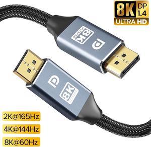 DisplayPort Cable DP 1.4, Nylon Braided 8K DP Cable (8K @60Hz, 4K @120Hz, 2K, HDR, HBR3, HDCP 2.2) Display Port Cable V1.4 High Speed 32.4Gbps DisplayPort Cord for Laptop PC TV Gaming Monitor (3.3ft)