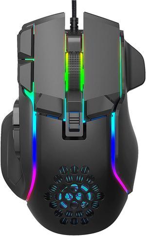 Mechanical Macro Definition Gaming Mouse USB Wired, High Performance Wired Game Mouse 12800 DPI, RGB Backlit Mouse,10 Programmable Buttons USB Mouse for Computer/PC/Laptop/MAC (Black)