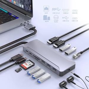 for MacBook Pro Docking Station Dual Monitor 4K HDMI Adapter, 13 in 2 Macbook pro usb adapter for MacBook Pro Air Mac HDMI Dock Dongle Dual USB C to Dual HDMI 100W PD3.0 6USB SD/TF RJ45 AUX)