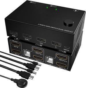 HDMI KVM Switch 2 Monitors 2 Computers, 4K @30Hz Dual Monitor HDMI USB 2.0 Switcher 2 in 2 Out PC Keyboard Mouse KVM Switcher Support Extended And Copy Display