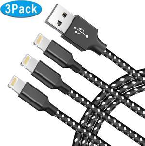 iPhone Charger Cable 3Pack 6FT/1.8M Lightning Cable Extra Long Nylon Braided Fast Charging & Sync iPhone Cord Compatible with iPhone11/ XS/XR/X/8/7/6/5/SE, iPad, iPod and More (Black and White)