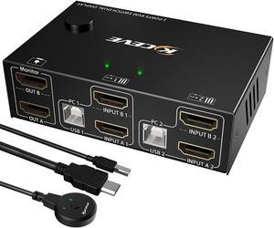 Dual Monitor KVM Switch HDMI 2 Port 4K@30Hz for 2 PCs, 2 Ports HDMI USB KVM Switch for 2 Computers Share 2 Monitors and 4 USB 2.0 Hub,Desktop Controller and USB HDMI Cables Included