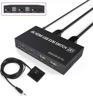 2 Port HDMI KVM Switch, 2 in 1 USB HDMI Switch Sharing Keyboard Mouse Printer Monitor, Camera Support 4K@30Hz for PC,Laptop,Xbox,HDTV, with 2x USB Cable, 1x Switch Controller,1 x 5V DC Power Cable