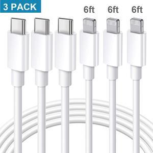 USB C to Lightning Cable 3Pack 6FT, for iPhone Fast Charger Cable USB-C Power Delivery Charging Cord for i-Phone 14/13/12/12 PRO Max/12 Mini/11/11PRO/XS/Max/XR/X/8/8Plus/i-Pad, White