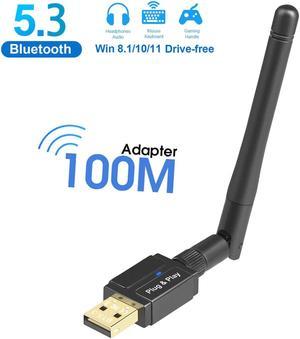 Long Range 328FT/100M Bluetooth USB Adapter 5.3 for PC, Drive-Free Bluetooth 5.3 Adapter for Windows 11/10/8.1, 5.3+EDR Bluetooth Wireless Transmitter Receiver for Desktop Laptop PC (Black)