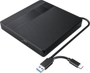 External CD DVD Drive, USB 3.0 Type-C DVD Drive External CD/DVD+/-RW Burner, Ultra Slim Portable CD ROM Reader and Rewriter for Laptop, MacBook, Desktop, Windows 11/10/8/7/XP Linux OS