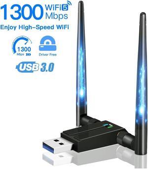 1300Mbps WiFi Adapter for Desktop PC, 2×5dBi Antenna USB Wireless Adapter, USB 3.0 WiFi Dongle, 2.4/5GHz USB Network Adapter, AC1300 Wireless Adapter for WIN 10/8/8.1/7/XP/Vista, Linux, Mac OS