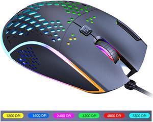 USB Wired Gaming Mouse, 7 Buttons Gaming Mice, RGB Backlight and 6 Adjustable DPI (1200/1600/2400/3200/4800/7200dpi), Ergonomic and Lightweight USB Computer Mouse with High Precision Sensor