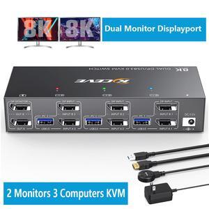 KVM Schakelaar 3 PCs 3 Monitoren 8K@60Hz – Triple Monitor HDMI + Displayport Met USB 3.0 En Afstandsbediening