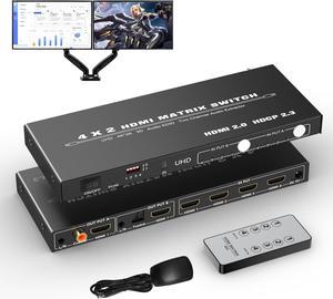 4x2 HDMI Matrix Switch 4K@60Hz, 4 in 2 Out HDMI Splitter Switcher with IR Remote, HDMI Switch, Optical + Coaxial Digital + 3.5mm Audio Extractor, HDMI2.0, HDCP2.2, D-ol-by, LPCM7.1, 3D