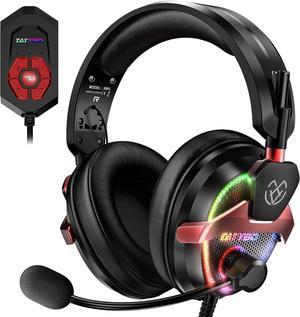 PC Gaming Headset with Mic for PS5 PS4 Xbox, Wired USB Headset with 7.1 Surround Sound, Wired 3.5mm Headphones, RGB Lights