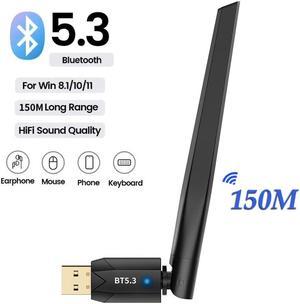 SMA 150M Long Range USB Bluetooth 5.3 Adapter for PC Desktop, Wireless Transmitter USB Bluetooth Dongle for Windows 11/10/8.1 Laptop Computer Pair Bluetooth Headset Headphones Speaker Mouse Keyboard