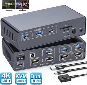 SMA Dual Monitor KVM Switch, 10Gbps USB 3.2 USB-C HDMI KVM Switch 4K@60Hz,EDID emulation, Dual Monitor HDMI KVM Switch for 1 Laptop 1 Computer 2 Monitor for Mac-book 2 PCs, 13-in-1 Docking Station