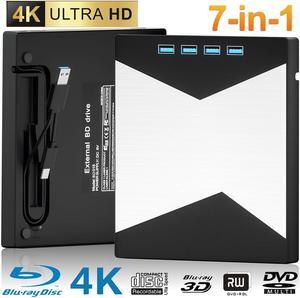 SMA External Blu Ray Drive, 4K Portable Blu Ray Burner USB 3.0 Type-C UHD BD Player with SD/TF Port, CD/DVD Burner R/W 3D Blu Ray Drive, External 4K Blu-Ray Drive Compatible with Windows Mac OS Laptop