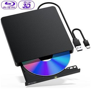 SMA External Blu-ray Drive, USB 3.0 & Type-C External CD DVD Drive, BD/DVD/CD Burner  Portable Blu-ray Player with 3D Playback, Optical DVD Drive Compatible with Windows, Linux, Mac OS