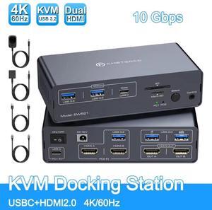 SMA USB C Docking Station HDMI KVM Switch 2 Computers 2 Monitors for Laptop Desktop, USB C With 4K@60Hz 2 HDMI 2.0 USB 10Gbps, Dual Monitor KVM Switcher for Laptop and PC Share 13 in 1 Dock
