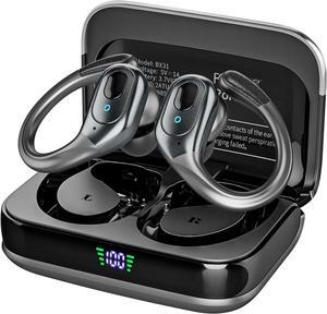 SMA Bluetooth Headphones, True Wireless Earbuds with 75Hrs Playback, LED Display Charging Case, IPX7 Waterproof, Bluetooth Earphones, Over-Ear Design Ear Buds for Sports/Running/Workout - Black