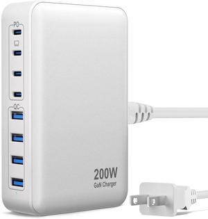 SMA USB C Charger, 200W 8-Port QC & PD USB C Charging Station Hub, GaN Fast Charger, Compatible with Mac-Book Pro/Air/Goo-gle Pixel/i-Phone 15/14/13/Galaxy S24/S23/S22/Smartphones/Laptops/Tablets