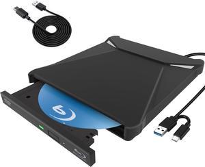 SMA External Blu-Ray Drive for Laptops, USB 3.0 & Type-C 3D Blu Ray Burner Writer BD Drive CD DVD Drive Player, Slim Optical External Bluray CD DVD Drive Reader for Windows XP/7/8/10/11, MacOS