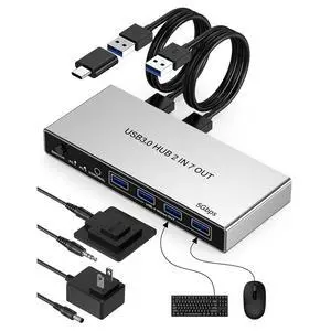 SMA USB 3.0 Switch for 2 Computers, Sharing 4 USB-A & 3 USB-C Devices - 7 Port USB Switcher Selector to Share Keyboard, Mouse, USB Flash Drive, Printer, Scanner, with 2 USB 3.0 Cables and Controller SMA USB 3.0 Switch for 2 Computers, Sharing 4 USB-A & 3 USB-C Devices - 7 Port USB Switcher Selector to Share Keyboard, Mouse, USB Flash Drive, Printer, Scanner, with 2 USB 3.0 Cables and Controller