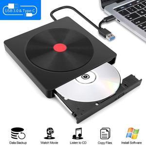 External CD DVD Drive, Type C USB 3.0 Portable CD/DVD RW Writer Burner, Low Noise High Speed Transfer Drive, Compatible with Laptop, Desktop, Windows XP/2003/Vista/7/8/10, Linux, Mac OS