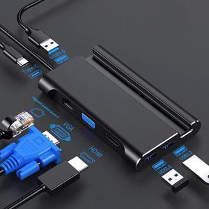 USB C HUB 7 in 1 Type-C Converter Dock Station HUB HDMI VGA LAN USB3.0 PD Phone Bracket Adapter for Laptop Computer Accessories