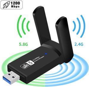 WiFi Adapter 1200Mbps, USB Wireless Network Adapter Dual Band 5GHz & 2.4GHz with High Gain Antennas WiFi Dongle for PC/Desktop, Compatible with Windows XP,10,8.1,7,Vista and Mac OS 10.9~10.15