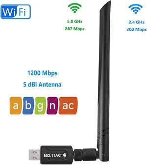 USB WiFi Adapter, 1200Mbps USB 3.0 Wireless WiFi Dongle 2.4G/5.8G 802.11ac Network Adapter with 5dBi High Gain Antenna for Windows XP/Vista/7/8/8.1/10, Linux 2.6 or Above, Mac OS X 10.6-10.15