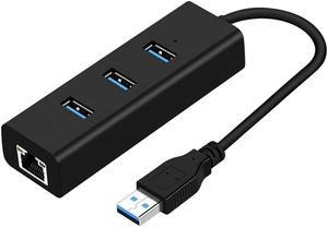 [Upgraded] Network Adapter USB 3.0 to Ethernet RJ45 LAN Gigabit Adapter, 3-Port USB 3.0 Hub with RJ45 10/100/1000M Converter LAN for Ultrabooks, Notebooks, Tablets (COlor: Black)