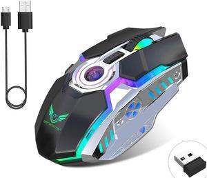 Rechargeable 2.4G Wireless Gaming Mice with USB Receiver and RGB Colors Backlit for Laptop,Computer PC and MacBook (600 mAh Lithium Battery)- Black