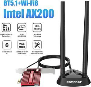 3000Mbps Dual Band Wireless Adapter Desktop PCIe For Intel AX200 Plus Card 802.11ax 2.4G/5Ghz Bluetooth 5.0 PCI Express 2*5dbi WiFi 6 Adapter for Computer PC Win 10 (64bit)