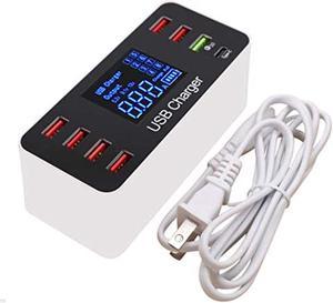 Multi USB 8-Port Smart Fast Desktop Hub Wall Charger Charging Station Quick Charge 3.0 USB Type C Port With LED Display Compatible with IOS Android Smart Phones, Tablet, Nintendo Switch Games