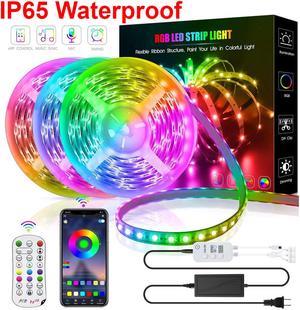 IP65 Waterproof LED Strip Lights, 50ft/15M RGB LED Light Strip with Bluetooth Remote App Controller Color Changing 5050 LED Rope Lights Sync to Music for Home Garden DIY Decoration Flexible Strip