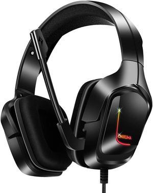 Gaming Headset, Gaming Headphones with 7.1 Surround Sound Noise Isolation PC Headset with Mic & RGB LED Light, Soft Memory Earmuffs Compatible with PC/MAC Games