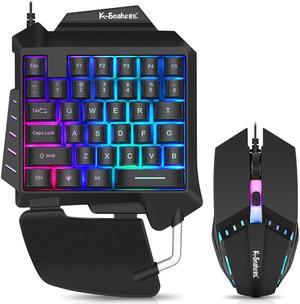 One Handed Backlight Gaming Keyboard and Mouse Combo, Gaming Half Keyboard and Mouse with 35 Mechanical Key, USB Wired Gaming Keyboard Mouse, Single Hand Gaming Keyboard Set for Game