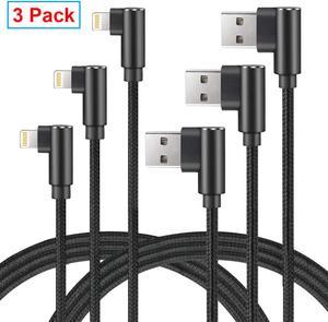Fast Charging Cable, 3ft Right Angle Cable,3 Pack Nylon Braided Fast Speed Data Sync Charging Cord Powerline Compatible with Phone Charger Xs Xs MAX X 8 7 Plus, Pad. (Black, 3FT)