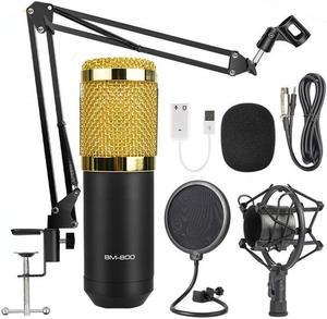 Condenser Microphone Bundle, BM-800 Mic Kit with Adjustable Mic Suspension Scissor Arm, Metal Shock Mount and Double-Layer Pop Filter for Studio Recording & Broadcasting