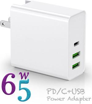 USB C Charger, 65W PD QC3.0 Charger Fast Charger with Foldable Plug, Ultra-Compact USB C Wall Charger Compatible with iPhone 11 Pro Max, AirPods Pro, Google Pixel 3 XL, LG G5, Huawei, Samsung - White