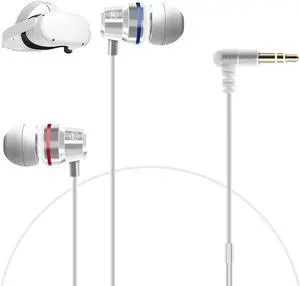 1 Pair Earbuds Compatible for Oculus Quest 2/ Oculus Rift S Earphone, Noise Isolating [L/R Single Channel] [360 Degree Surround][Graphene Vibrating Diaphragm] In-Ear Stereo Headphones - White