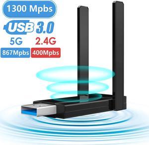 AC1300 Wireless USB WiFi Adapter for Desktop 1300Mbps 5G/2.4G 802.11AC 5dbi Antenna WiFi Card for PC Laptop USB 3.0 Windows 10/8.1/7 Mac 10.6/10.15 USB Computer Network Adapters for Gaming