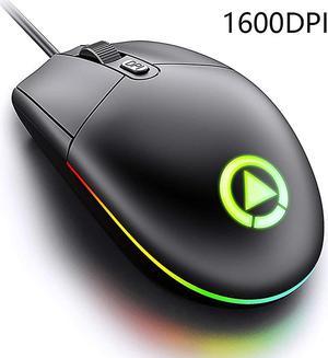 Wired Gaming Mice, Computer USB Mouse Wired for Office and Home, 1600 DPI Optical Mouse, Ergonomic Shape Compatible with Laptop, Desktop (Black)