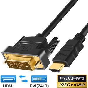 Bi-directional HDMI to DVI Cable, 10 Feet HDMI Male to DVI(24+1) Male Cable, Gold Plated HDTV to DVI Cable, Support 1080P, 3D, for Raspberry Pi, Roku, Xbox One, Blue-ray, Nintendo Switch (10ft / 3M)