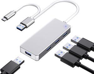 4-Port USB 3.0 HUB, Aluminum USB C & USB 3.0 to USB Adapter with 4 USB 3.0 Ports, Ultra Slim Portable USB Splitter for Laptop MacBook, Mac Pro/Mini, iMac, Ps4, Surface Pro, XPS, PC, Flash Drive