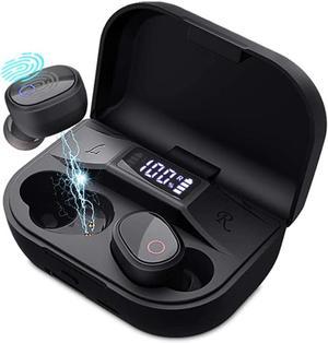 True Wireless Earbuds Bluetooth Headphones Touch Control with 2000mAh Charging Case IPX4 Waterproof TWS Stereo Earphones in-Ear Built-in Mic Headset Premium Deep Bass for Sport (Black)