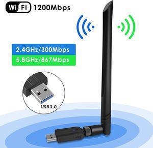 USB WiFi Adapter 1200Mbps Wireless Network Dongle Card for PC Desktop Laptop with High Gain Antenna Dual Band 802.11ac/b/g/n 2.4GHz 300Mbps 5.8Ghz 867Mbps with Win 10 8 7 XP Mac Linux