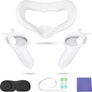 for Oculus Quest 2 Silicone Accessories Set Includes Silicone Eye Cover Knuckle Straps Touch Controller Grip Cleaning Cloth Lens Protective Cover Compatible