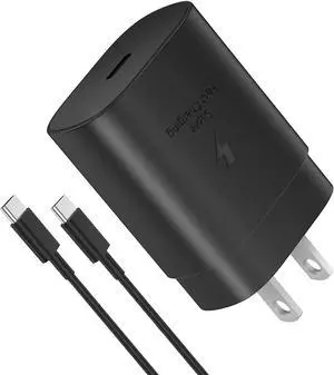 USB C Wall Charger, PD 25W Super Fast Charger Block with 5ft Type C Cable Compatible Samsung Galaxy S21/S21+/S21 Ultra/ S20/ Note 10 20 Plus/ S9/S8/ S10e /S10 5G Ultra, Google Pixel, iPad Pro 12.9/11