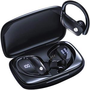 Ture Wireless Earbuds, Bluetooth 5.0 Running Headphones Premium Deep Bass In-Ear Sport Earphones With Mics/Charging Case/Ipx5 Waterproof Earhooks Earphones For Sport Running Workout Gym (Black)