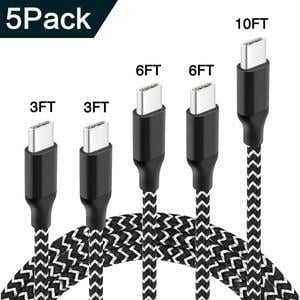 USB C Cable, 5-Pack, 3/3/6/6/10 ft USB Type C Charger Cable,Nylon Braided Fast Charging Aluminum Housing Compatible with Samsung Galaxy,Google Pixel,LG,Huawei, TCL and Other USB Type C Cable Device
